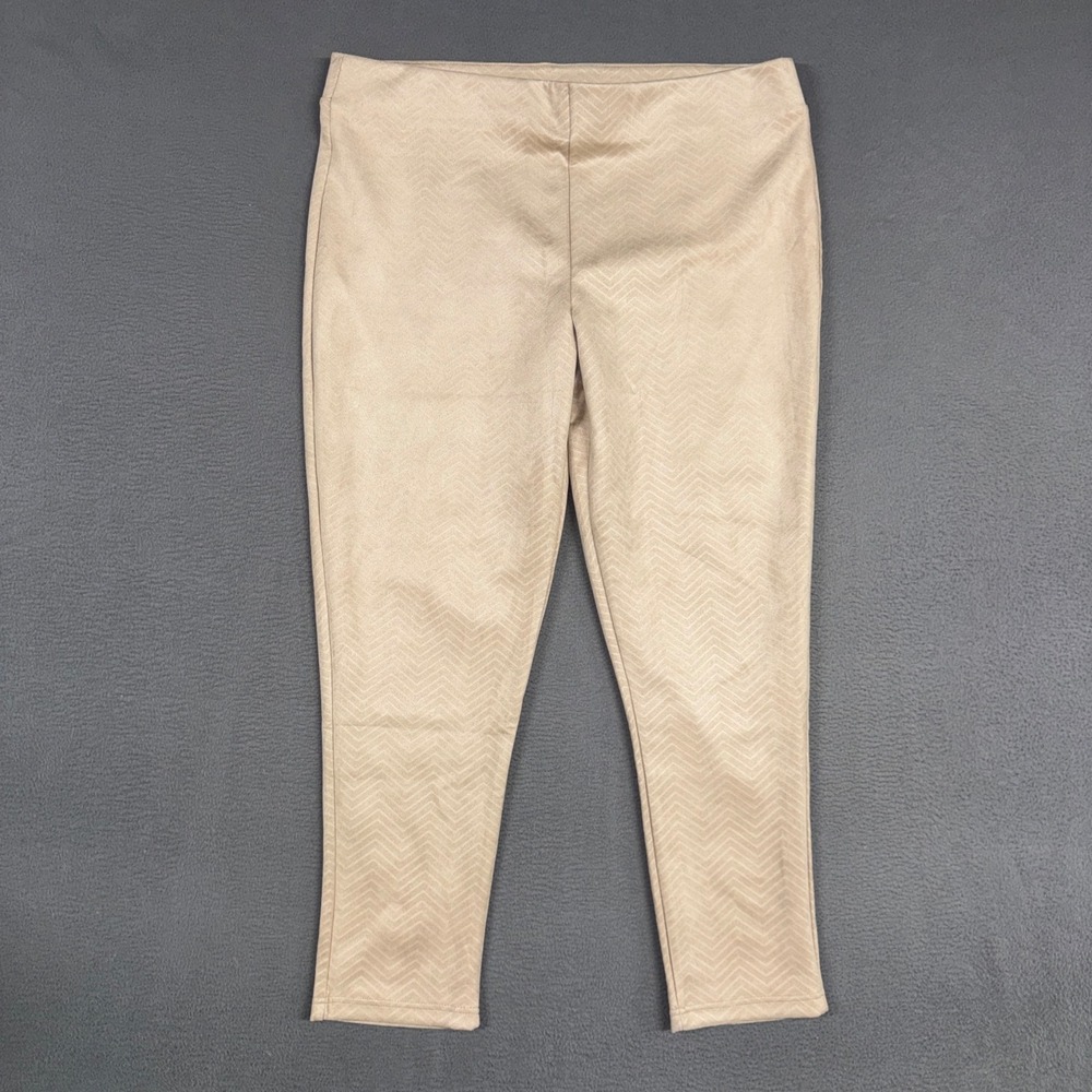 Cato Pants Women XL Ivory Casual Leggings Chevron Embossed Stretch Ankle NWT